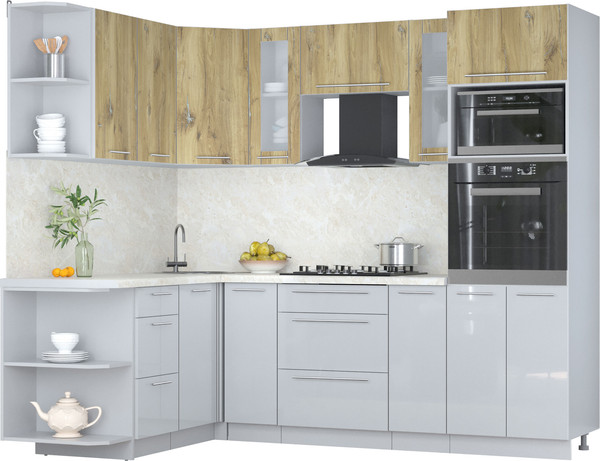 Изображение товара Кухонный гарнитур Интерлиния Мила Пластик 1.68x2.4 LV (дуб эпоксид/туманный глянец/опал светлый)