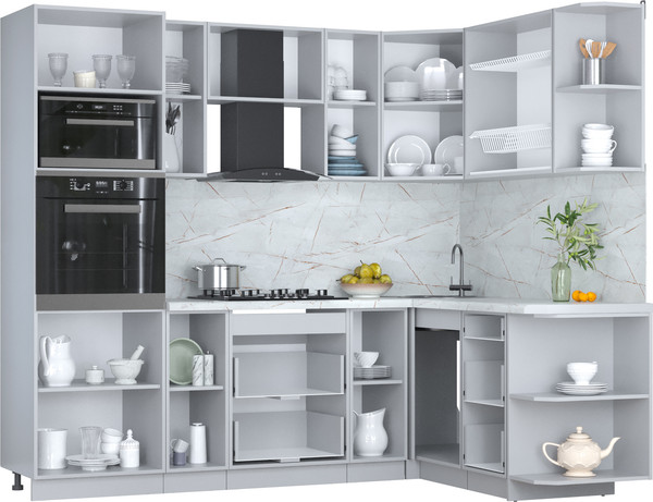 Изображение товара Кухонный гарнитур Интерлиния Мила Пластик 1.68x2.4 PR (белый глянец/туманный глянец/опал светлый)