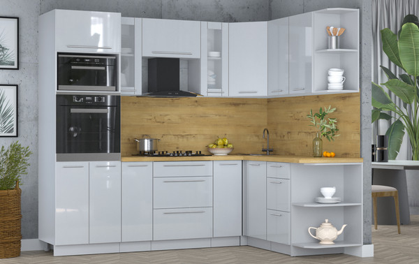 Изображение товара Кухонный гарнитур Интерлиния Мила Пластик 1.68x2.4 PR (туманный глянец/туманный глянец/дуб бунратти)