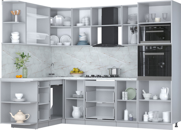 Изображение товара Кухонный гарнитур Интерлиния Мила Пластик 1.68x2.6 LV (туманный глянец/антрацит/бискайская сосна)