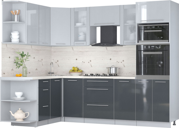Изображение товара Кухонный гарнитур Интерлиния Мила Пластик 1.68x2.6 LV (туманный глянец/антрацит/бискайская сосна)