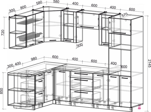 Изображение товара Кухонный гарнитур Интерлиния Мила Пластик 1.68x2.6 LV (белый глянец/туманный глянец/опал светлый)