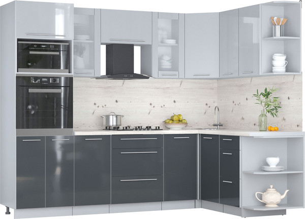 Изображение товара Кухонный гарнитур Интерлиния Мила Пластик 1.68x2.6 PR (туманный глянец/антрацит/бискайская сосна)