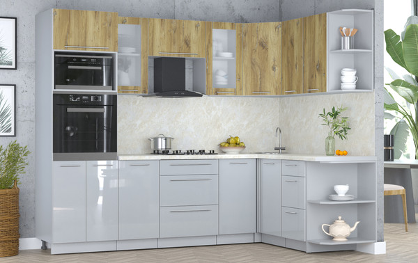 Изображение товара Кухонный гарнитур Интерлиния Мила Пластик 1.68x2.6 PR (дуб эпоксид/туманный глянец/опал светлый)