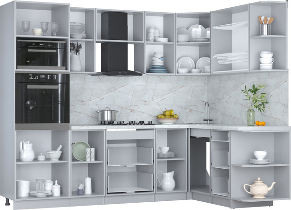 Изображение товара Кухонный гарнитур Интерлиния Мила Пластик 1.68x2.6 PR (туманный глянец/туманный глянец/дуб бунратти)