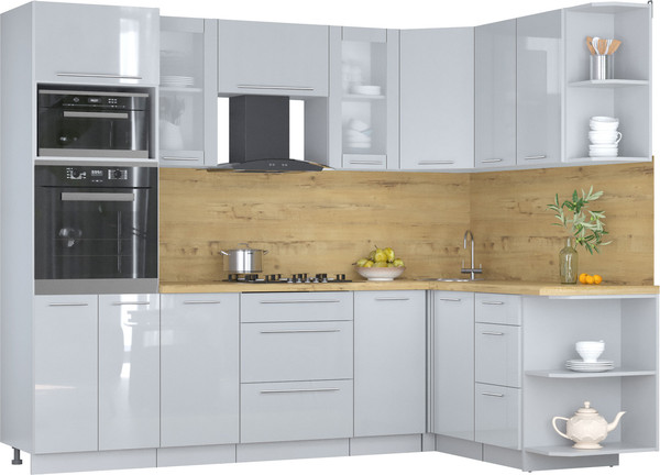 Изображение товара Кухонный гарнитур Интерлиния Мила Пластик 1.68x2.6 PR (туманный глянец/туманный глянец/дуб бунратти)
