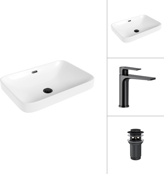 Изображение товара Умывальник со смесителем Lauter 21441A + Reef 21CK678BS с донным клапаном 21190B (черный матовый)