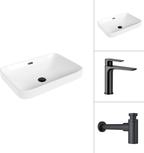 Изображение товара Умывальник со смесителем Lauter 21441A + Reef 21CK678BS с сифоном 21635B (черный матовый)