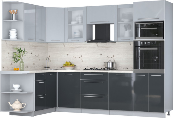 Изображение товара Кухонный гарнитур Интерлиния Мила Пластик 1.68x2.8 LV (туманный глянец/антрацит/бискайская сосна)