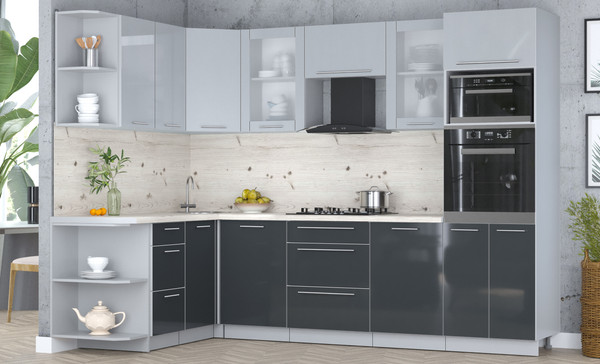 Изображение товара Кухонный гарнитур Интерлиния Мила Пластик 1.68x2.8 LV (туманный глянец/антрацит/бискайская сосна)