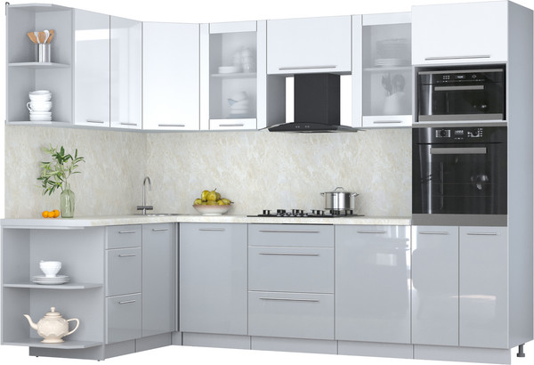 Изображение товара Кухонный гарнитур Интерлиния Мила Пластик 1.68x2.8 LV (белый глянец/туманный глянец/опал светлый)