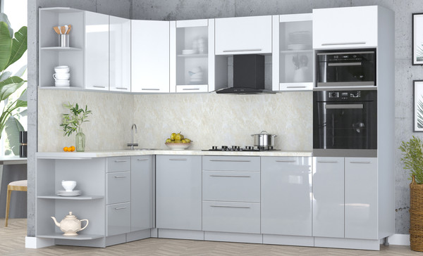 Изображение товара Кухонный гарнитур Интерлиния Мила Пластик 1.68x2.8 LV (белый глянец/туманный глянец/опал светлый)