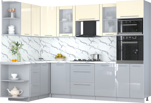 Изображение товара Кухонный гарнитур Интерлиния Мила Пластик 1.68x2.8 LV (ваниль/туманный глянец/белый гранит)