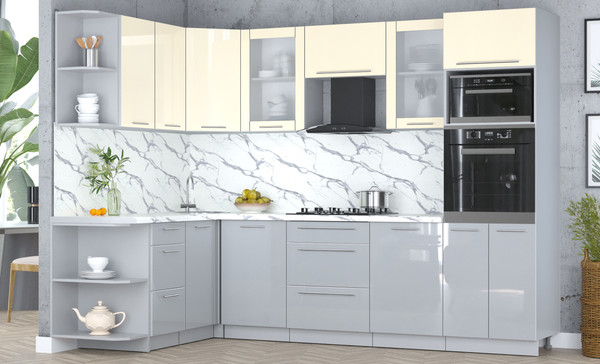 Изображение товара Кухонный гарнитур Интерлиния Мила Пластик 1.68x2.8 LV (ваниль/туманный глянец/белый гранит)