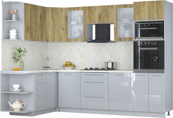 Изображение товара Кухонный гарнитур Интерлиния Мила Пластик 1.68x2.8 LV (дуб эпоксид/туманный глянец/опал светлый)