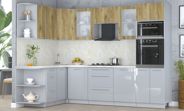 Изображение товара Кухонный гарнитур Интерлиния Мила Пластик 1.68x2.8 LV (дуб эпоксид/туманный глянец/опал светлый)