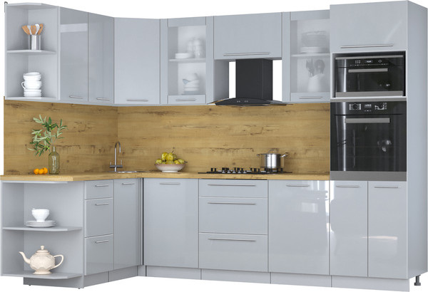 Изображение товара Кухонный гарнитур Интерлиния Мила Пластик 1.68x2.8 LV (туманный глянец/туманный глянец/дуб бунратти)