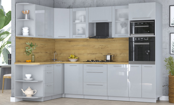 Изображение товара Кухонный гарнитур Интерлиния Мила Пластик 1.68x2.8 LV (туманный глянец/туманный глянец/дуб бунратти)