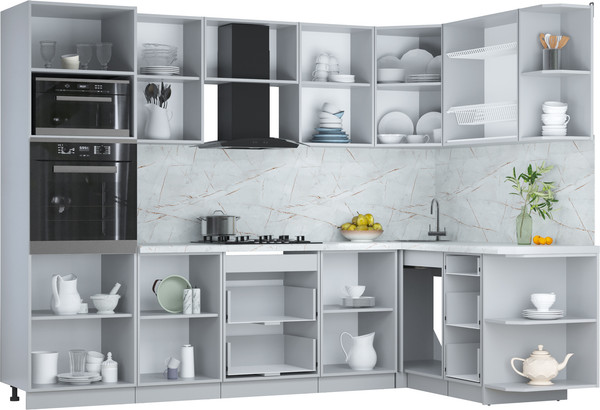 Изображение товара Кухонный гарнитур Интерлиния Мила Пластик 1.68x2.8 PR (туманный глянец/антрацит/бискайская сосна)