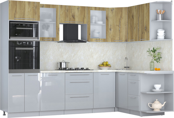 Изображение товара Кухонный гарнитур Интерлиния Мила Пластик 1.68x2.8 PR (дуб эпоксид/туманный глянец/опал светлый)