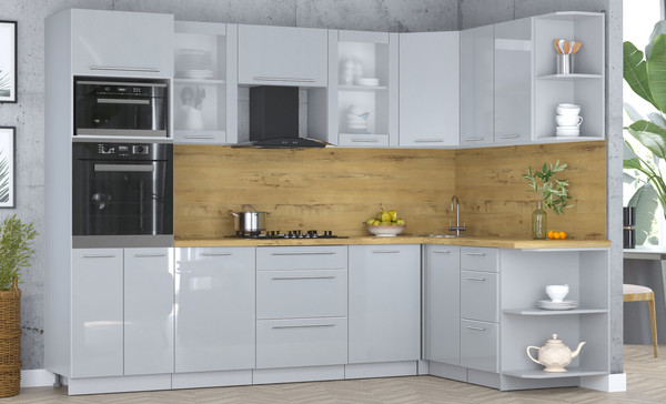 Изображение товара Кухонный гарнитур Интерлиния Мила Пластик 1.68x2.8 PR (туманный глянец/туманный глянец/дуб бунратти)