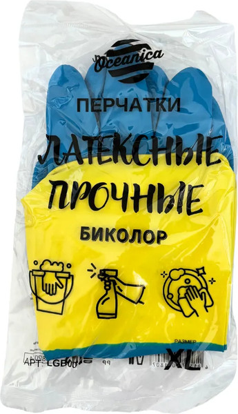 Изображение товара Перчатки хозяйственные Oceanica Латексные без х/б напыления / LGB004 (XL, биколор)