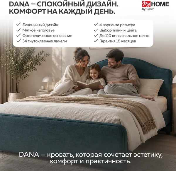 Изображение товара Двуспальная кровать Sonit Dana 180x200 шенилл Eclipse (15 синий)
