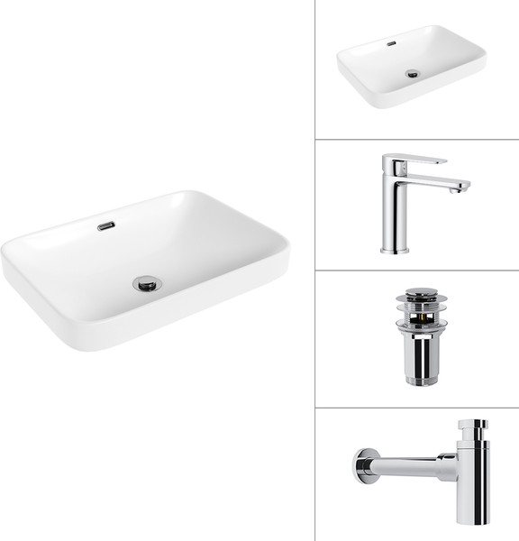 Изображение товара Умывальник со смесителем Lauter 21441A + Moon 21СK691C + сифон 21635CH + донный клапан 21190CH (хром)