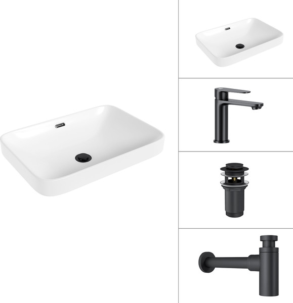 Изображение товара Умывальник со смесителем Lauter 21441A + Moon 21СК691BS + сифон 21635B + донный клапан 21190B (черный матовый)