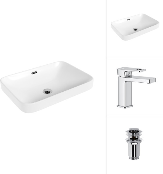 Изображение товара Умывальник со смесителем Lauter 21441A + Cascade 21СК655C с донным клапаном 21190CH (хром)