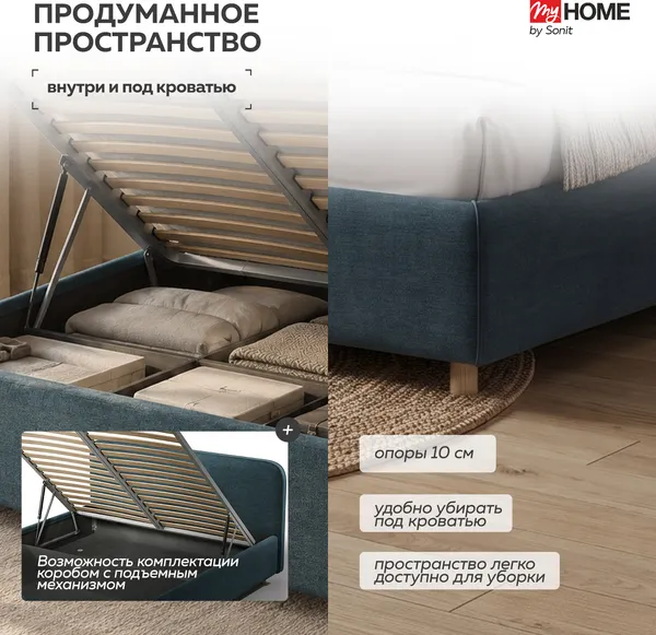 Изображение товара Односпальная кровать Sonit Mia 90x200 шенилл Eclipse (15 синий)