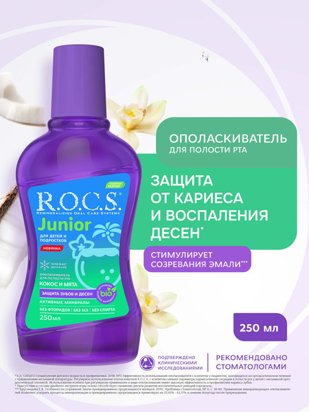 Изображение товара Ополаскиватель для полости рта R.O.C.S. Junior для детей и подростков (250мл)