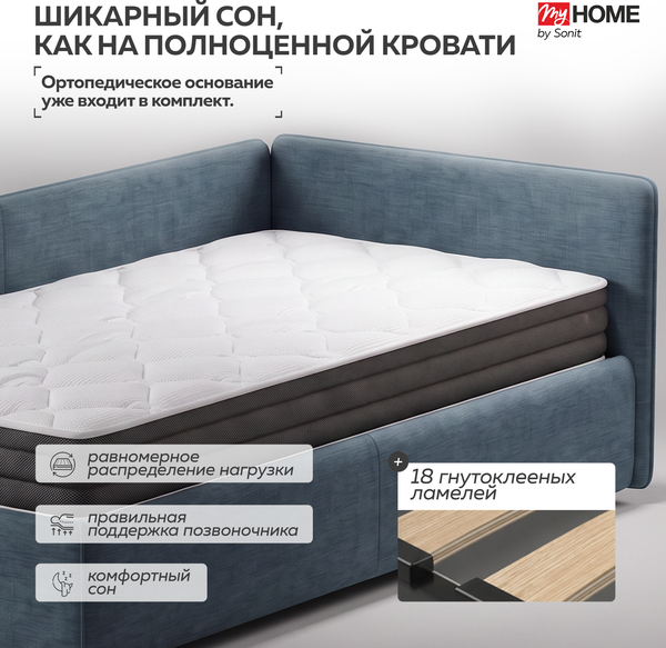 Изображение товара Кровать-тахта Sonit Nicole левый 90x200 шенилл Eclipse  (15 синий)