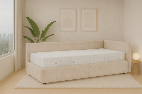 Изображение товара Кровать-тахта Sonit Nicole правый 90x200 велюр River  (03 бежевый)