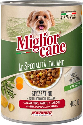 Изображение товара Влажный корм для собак Miglior Cane Le Specialita Italiane Кусочки в соусе гов., карт., морковь (405г)