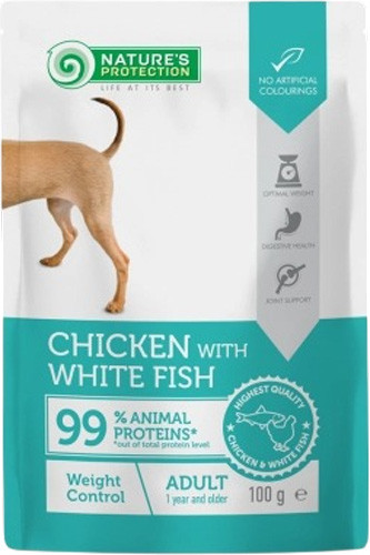 Изображение товара Влажный корм для собак Nature's Protection Adult Weight Control С курицей и белой рыбой / NPUPF63661 (100г)