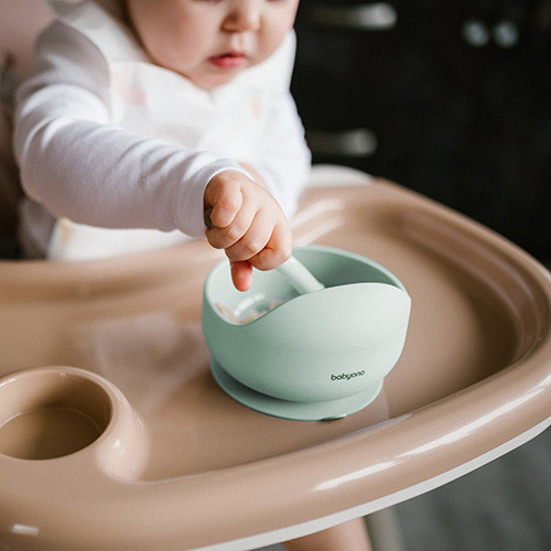 Изображение товара Тарелка для кормления BabyOno Силиконовая с присоской / 1481/03 (хаки)