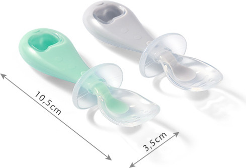 Изображение товара Набор столовых ложек для кормления BabyOno Силиконовые / 784/02 (2шт, серый/зеленый)