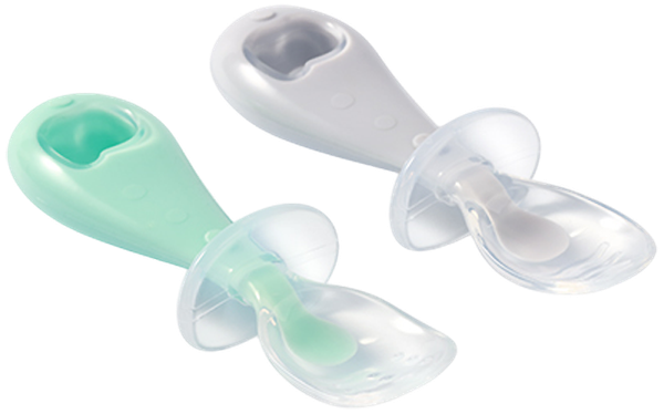 Изображение товара Набор столовых ложек для кормления BabyOno Силиконовые / 784/02 (2шт, серый/зеленый)