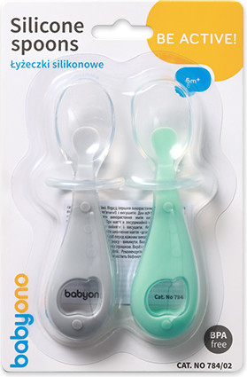 Изображение товара Набор столовых ложек для кормления BabyOno Силиконовые / 784/02 (2шт, серый/зеленый)