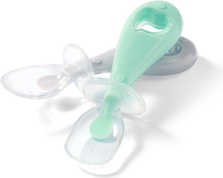 Изображение товара Набор столовых ложек для кормления BabyOno Силиконовые / 784/02 (2шт, серый/зеленый)