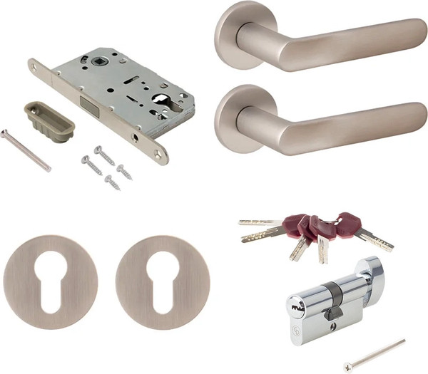 Изображение товара Комплект дверной фурнитуры Code Deco Slim H-40135-A-NISM под ключ (матовый никель)