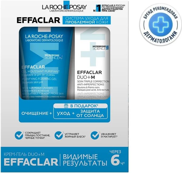 Изображение товара Набор косметики для лица La Roche-Posay Effaclar Гель очищающий + Крем-гель Дуо+ M + Флюид SPF 50+ (50мл+15мл+3мл)