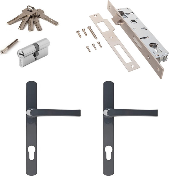 Изображение товара Комплект дверной фурнитуры Apecs HP-85.7306-GRD под ключ (серый)