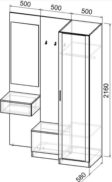 Изображение товара Секция в прихожую Интермебель Марсель-155 / МР 01-155 (графит серый)