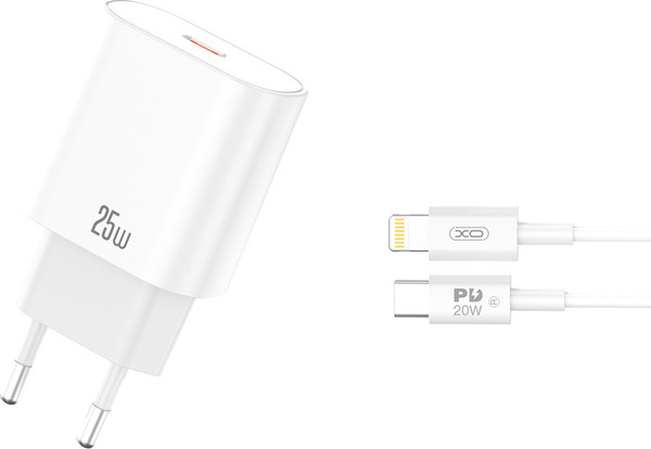Изображение товара Зарядное устройство сетевое XO CE25 Lightning SET (белый)