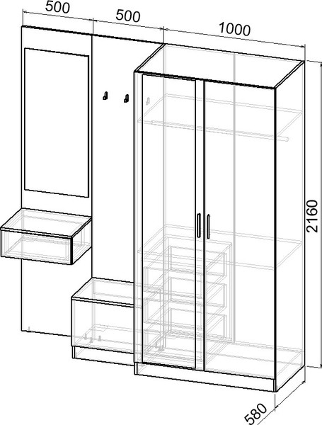 Изображение товара Секция в прихожую Интермебель Марсель-163 / МР 01-163 (дуб крафт золотой)
