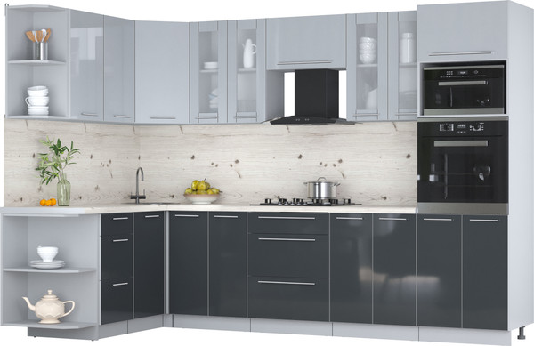 Изображение товара Кухонный гарнитур Интерлиния Мила Пластик 1.68x3.0 LV (туманный глянец/антрацит/бискайская сосна)