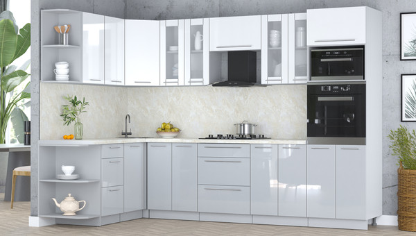 Изображение товара Кухонный гарнитур Интерлиния Мила Пластик 1.68x3.0 LV (белый глянец/туманный глянец/опал светлый)