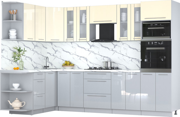 Изображение товара Кухонный гарнитур Интерлиния Мила Пластик 1.68x3.0 LV (ваниль/туманный глянец/белый гранит)